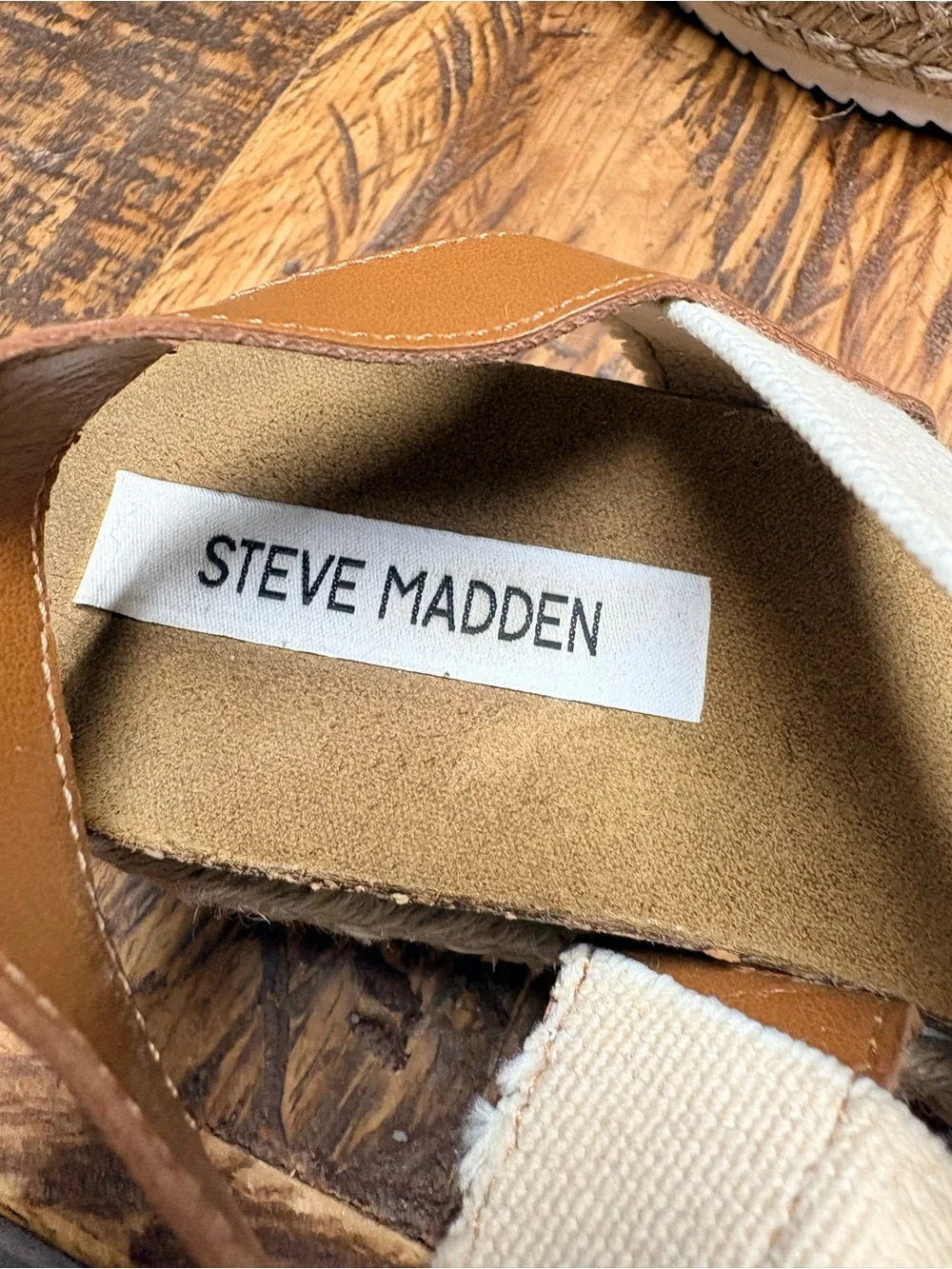 Steve Madden Jaklin Cream and Tan Stretch Espadrille Platform Sandals Size 8